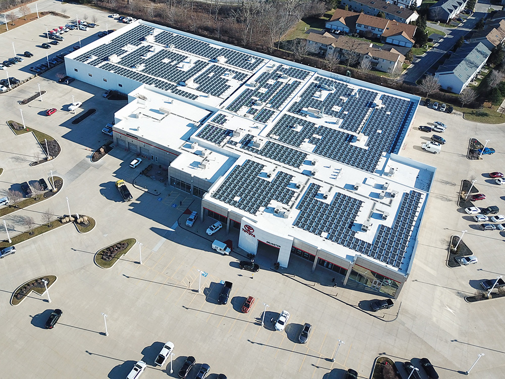 Arlington Toyota Palatine Illinois 641 kW commercial solar rooftop installation Solar One Illinois ComEd territory